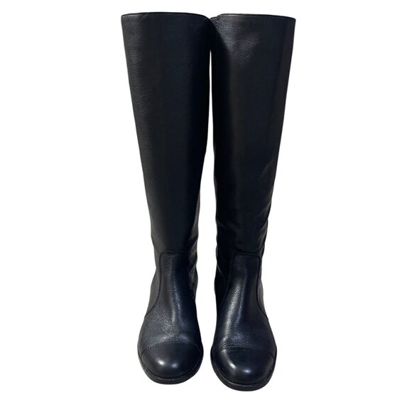 Ann Taylor Leather Riding Boot Size 8 Black Almond Toe Regular Calf - Picture 2 of 11